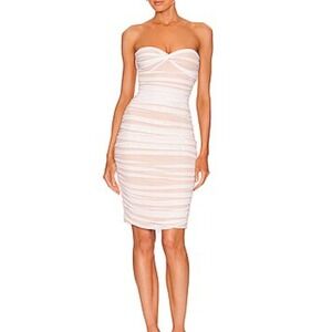 Revolve Norma Kamali‎ Walter Shirted White Strapless Ruched Mesh Bodycon Dress S